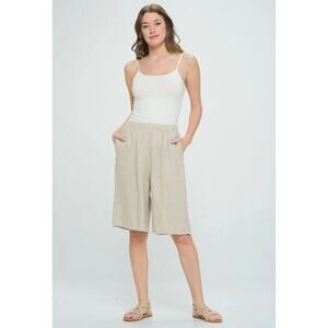 NWT Women's Match Point 100% Linen Bermuda Shorts sz S in Black Lagenlook Boho